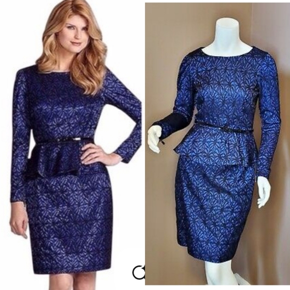 ANTONIO MELANI Midnight Blue with black lace overlay peplum sheath dress - Picture 1 of 9